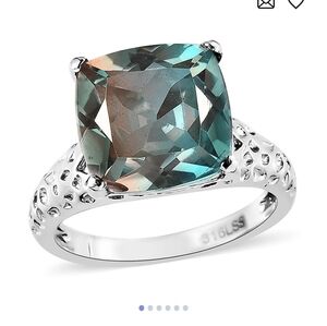 🆕️ Size 9 Aqua Terra Costa Quartz Solitaire Ring in Stainless Steel  5.85 ctw